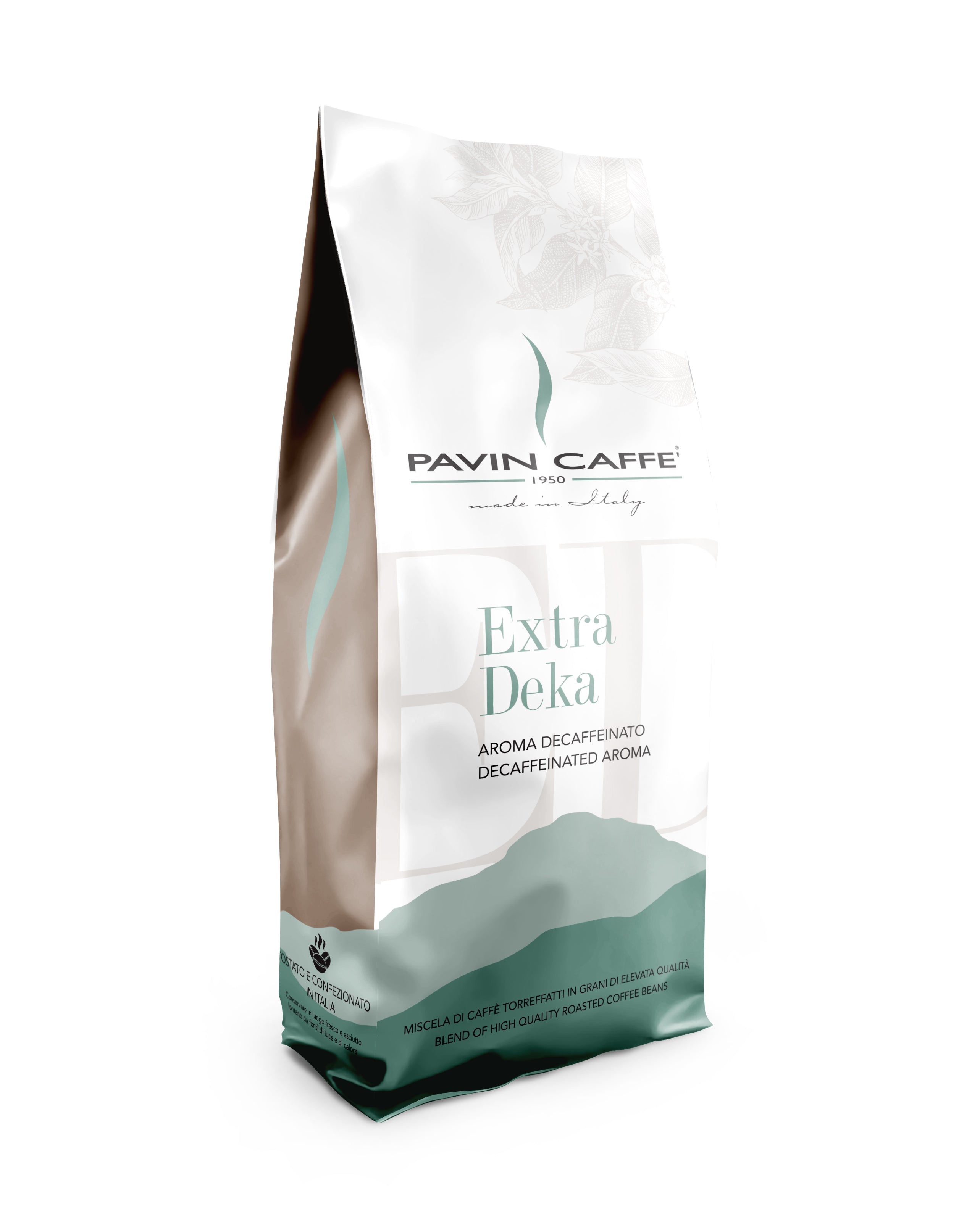 Pavin Caffe Extra Deka coffee bag on a white background